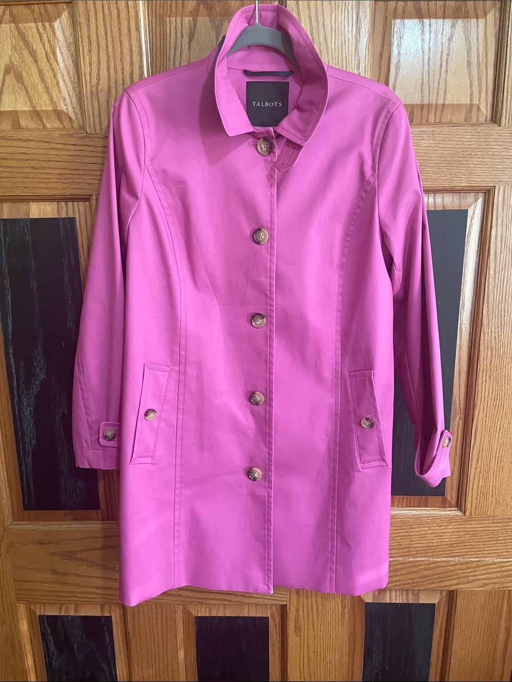 Talbots Vibrant Pink Button-Front Trench Coat